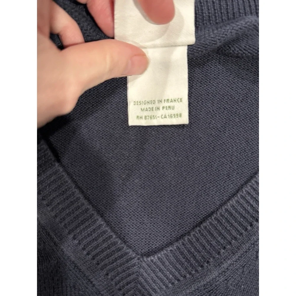 Lacoste V-Neck Sweater Size 6 Large Blue Navy Knit Pullover Crocodile Logo